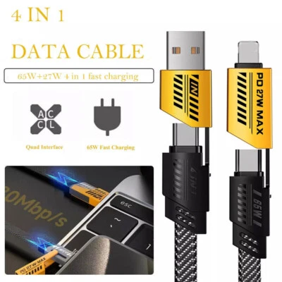 4FT 27W 4 in 1 type-c USB Fast Charging Cable Dual Type C PD 27W For S22 S23 iOS - Image 1 of 4