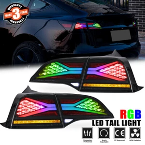 Pair LED Tail Lights RGB Color For Model 3 Model Y 2017-2023 Rear Lamp Assembly - Picture 1 of 11