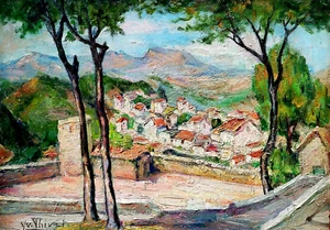 SIGNED PAINTING YVONNE THIVET HARD CAGNES SEA CHÂTEAU GRIMALDI SAINTE-ANNE QUARTER - Picture 1 of 6