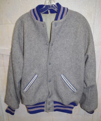 1C Vintage Letterman Varsity Gray Wool Jacket Lasley Knitting Co. 40 Snaps - Image 1 of 4