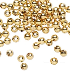 Bead, 100 Gold Plated Brass Small Smooth 2.5mm Round with 0.4mm Hole - Picture 1 of 2