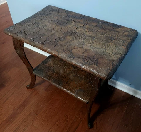 Liberty Co. of London Japanese Hand Carved Sunflowers Table c1905 30"hx35"x22" Cover