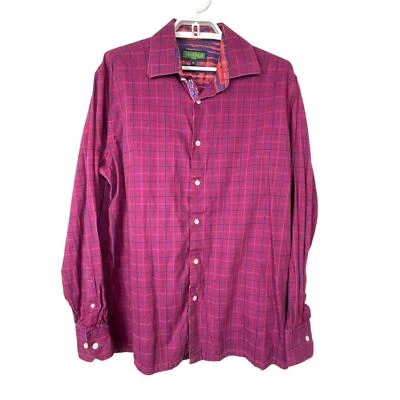 INSERCH Men's Long Sleeve Red Blue Plaid Shirt 100% Cotton Size XL Button Up - Image 1 of 4