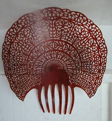 Enorme peine de pelo antiguo de plástico antiguo de baquelita/celuloide/celuloide en forma de abanico excepcional Foto 1 de 4