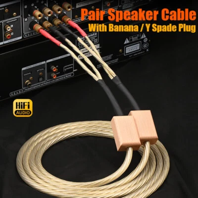HiFi Speaker Cable Copper+ Silver Speaker Wire W/ Banana / Y Plug for Amplifier - Image 1 of 4