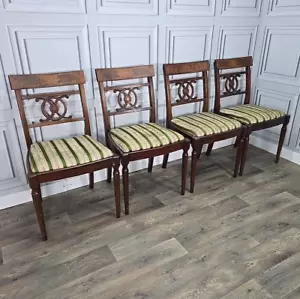 Set Of 4 Antique Regency Style Mahogany Wood Upholstered Chairs - Lounge Dining - Picture 1 of 24