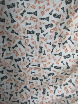 QT Fabrics Dan Morris Checkmate Chess Toss Cream Multi Cotton  Fabric 34" X 62" - Image 1 of 4