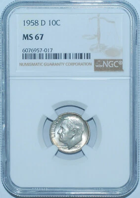 1958 D NGC MS67 Roosevelt Silver Dime - Image 1 of 2
