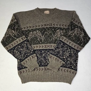 Vintage 90s Woolrich Holiday Fair Isle Hand Knit Wool Sweater Size Large Buck  - Picture 1 of 8