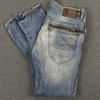 Jeans masculino G-Star RAW 34x34 arco azul zíper 3D fino lavagem média denim zíper atrás - Imagem 1 de 4