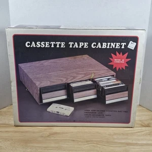 Vintage NIB Audio Cassette Storage Cabinet Faux Wood Holds 42 Tapes 3 Drawer - Picture 1 of 12