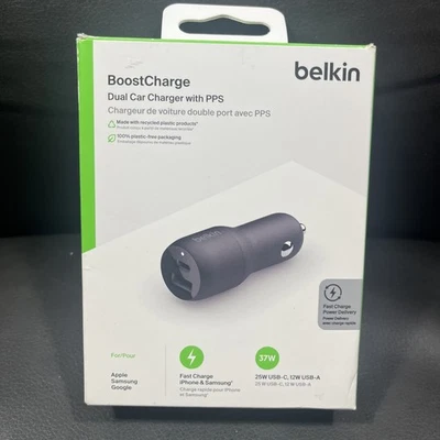 Belkin - BOOSTCHARGE Dual USB-C Car Charger 36W - Black - Image 1 of 4