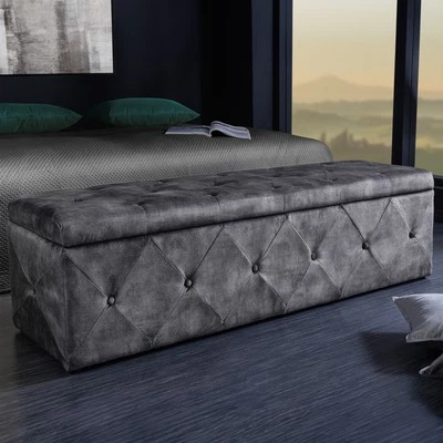 Bettbank EXTRAVAGANCIA - 140cm - grau - Samt - Chesterfield - Stauraum - Truhe - Bild 1 von 4