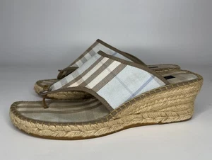 BURBERRY Vintage Nova Check Pattern Canvas Espadrille Wedge Sandal SZ 40 US 9.5 - Picture 1 of 11