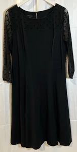 TALBOTS DOT MESH & PONTE FIT & FLARE BLACK DRESS WOMENS SIZE 12 WITH 3/4 SLEEVE - Picture 1 of 15