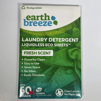 1PCS-US Earth Breeze Laundry Detergent Eco-Sheets 60-Loads Each, Fresh Scent - Image 1 of 3