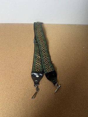 VINTAGE Camera Strap - Guitar Strap Style 70s Green And Yellow WeavePattern - Image 1 of 4