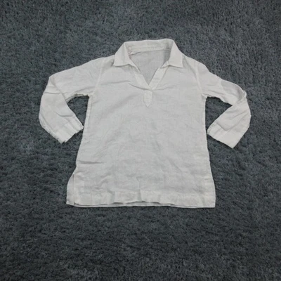 Camisa Pullover Top Lilly Pulitzer Mujer Pequeña Blanca Lino Túnica Manga Larga Foto 1 de 4