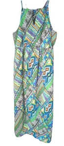 Shes Cool Halter Dress SZ XL Boho Festival Sheer Flow Artsy Print Beach Resort - Picture 1 of 13