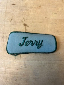 Vtg 70s JERRY Sew On Embroidered Clothing Jacket Uniform Name Patch GREEN - Picture 1 of 3