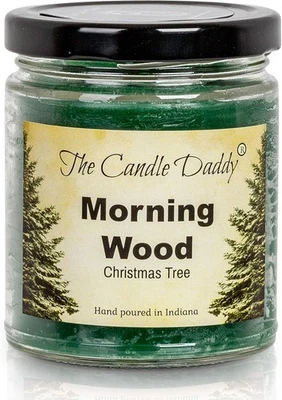 Morning Wood- Christmas Tree & Pine Scented Candle - Funny Holiday 6oz, Blue  - Image 1 of 4