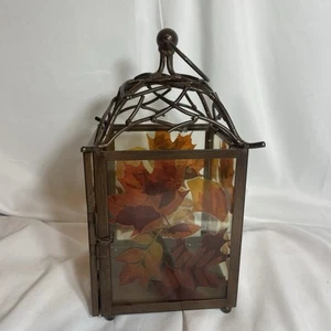 Yankee Candle METAL Luminary Lantern Fall Leaves Glass Tea Light Brown Orange - Picture 1 of 10