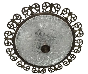 Große Eisglas Deckenlampe mit Messingrahmen, 1970er - Picture 1 of 13
