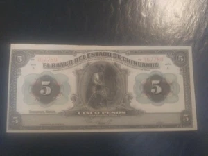 1913 Mexico Chihuahua 5 Five Cinco Pesos Banknote Currency Bill Series A - Picture 1 of 3