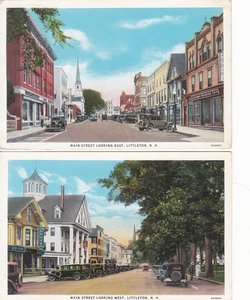 Littleton, N. H. 2, um 1920, Main Street, Blick nach Osten und Westen m. Autos, Schilder + - Bild 1 von 2