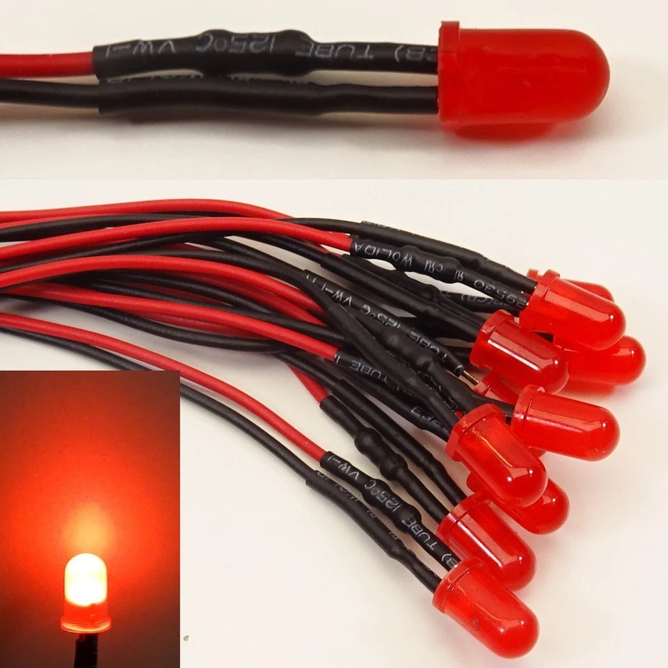 SABENNE-MODELLBAU 10 Stück LED 5mm Rot diffus 9V - 12V fertig Verkabelt Modellbau Hobby RC Tuning