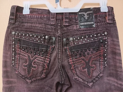 Pantalones de mezclilla para hombre Rock Revival Skylark Biker flexibles elásticos borgoña 36 x 32 nuevos con etiquetas Foto 1 de 4