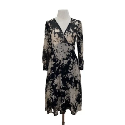 Zara Blogger Favorite Yellow/Black Floral V Neck Flowy Chiffon Dress Size Medium - Image 1 of 4