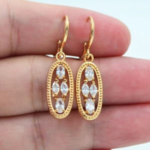 18K Yellow Gold Filled Women Clear Mystic Topaz Oval Dangle Earrings Jewelry - Picture 1 of 1