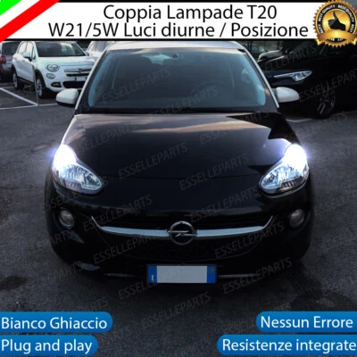 COPPIA LUCI DIURNE DRL POSIZIONE LED T20 W21/5W OPEL ADAM CANBUS 6000K BIANCO - Immagine 1 di 4
