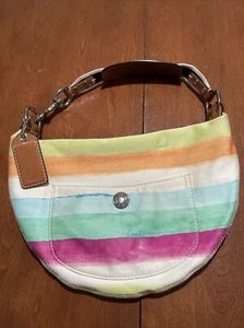 Coach Hampton Watercolor Stripe Small Hobo Bag M0673-10021 Tropical Beach Resort - Picture 1 of 11