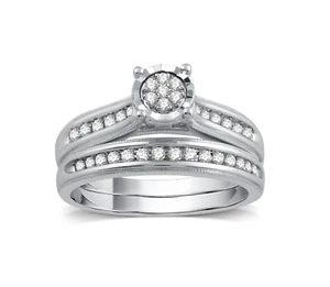 Forever Bride 1/4 CTTW Genuine Diamond Sterling Silver Bridal Set size 7 - Picture 1 of 7
