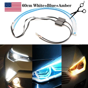 60CM LED DRL Light Slim Amber Sequential Flexible Turn Signal Strip Headlight - Picture 1 of 11