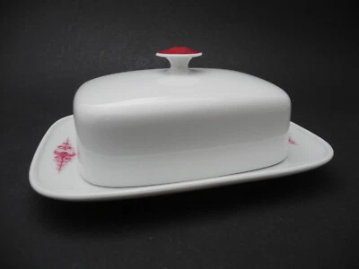 Fürstenberg Butterdose rotes / purpur Blumendekor Butterglocke - Bild 1 von 4