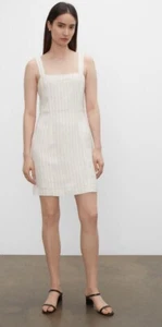 Club Monaco Pinstripe Square Neck Linen Blend Minidress Stripe Ivory Sz 10 & 12 - Picture 1 of 9