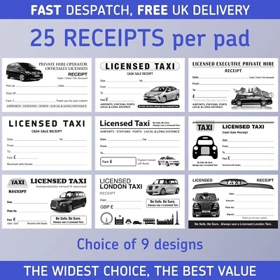 Blank Receipts Taxi / Minicab / Licensed Private Hire / Tickets ✔Pads of 25