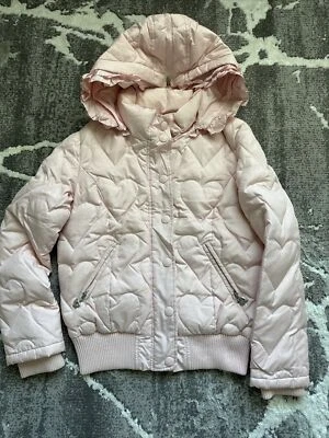 Vero Moda Pink Shabby Chic Heart Ruffled Duck Down Coat Puffer Jacket 165/84A M - Image 1 of 4