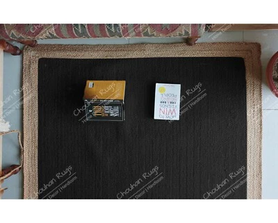 Natural Black Rug with Beige Border Jute, Hand Braided Jute Rug, Large Area Rug - Image 1 of 4