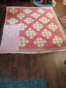Antique Patchwork Quilt Mosaic or 12 Patch Chain Pattern AS IS REPAIR ~74x67" - Picture 1 of 12