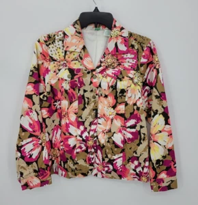 Vintage Laura Ashley Jacket Womens PS Pink Tan Floral Studded Boho Snap Front - Picture 1 of 8
