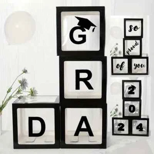 Graduation Decorations Party Supplies 4 Pcs Black Boxes GRAD 2024 (NO BALLOONS) - Picture 1 of 7