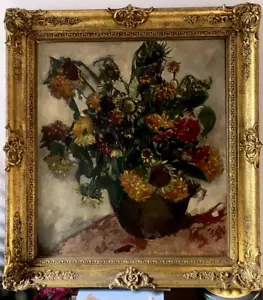::ÖLGEMÄLDE °STILLLEBEN UM 1939 BLUMEN BLÜTEN ANTIK °SIGNIERT GUY -OHNE RAHMEN - Bild 1 von 8