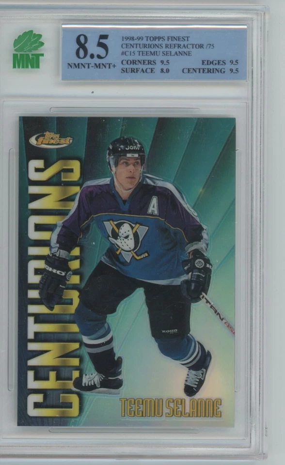 1998-99 TOPPS FINEST Teemu Selanne CENTURIONS REFRACTOR C15 /75 MNT 8.5 - Image 1 of 2