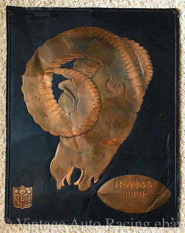 READ Rare Vintage 1960's NFL Los Angeles Rams Large Embossed COPPER Art Plaque Cover
