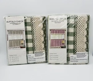 Valance And Tier Pair Buffalo Check Window Curtain Sage & Ivory By Achim - Picture 1 of 6