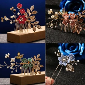 kristall - krone blume haar pin blätter diadem braut - clips haare kämmen - Bild 1 von 18